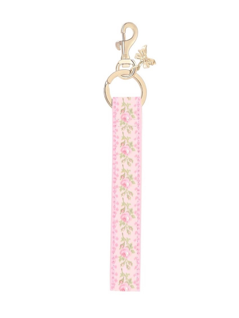 LoveShackFancy Pink Floral Keychain Strap with Gold Hardware Charm